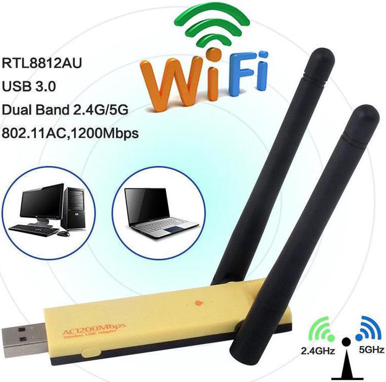 Realtek 8812AU Dual Band 1200Mbps Wireless USB WiFi Network Adapter Antenna