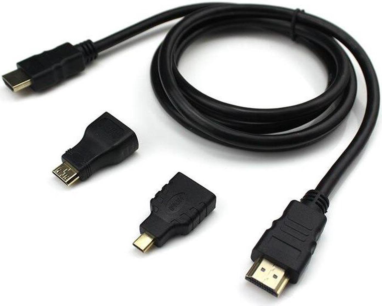 Full HD High Speed 3 in 1 male to male Mini HDMI Micro HDMI 1.5M Cable for Xbox 360 HDTV 1080P Mobile etc V1.4 Gold Adapter