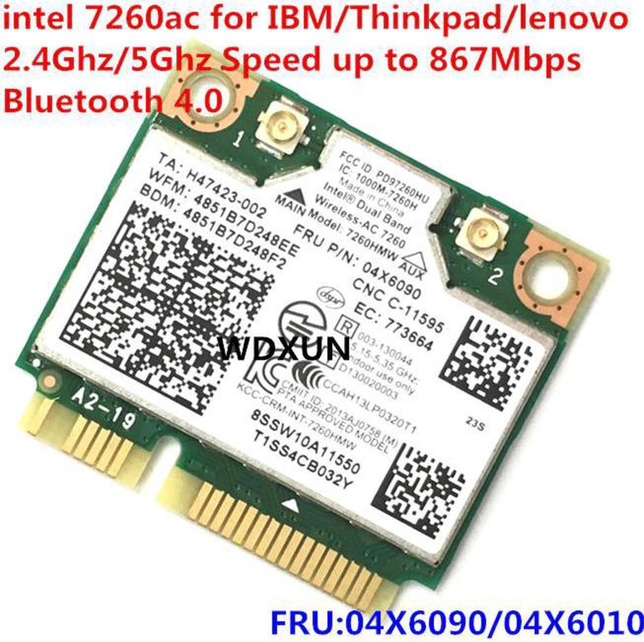 Dual Band Wireless-AC 7260 7260AC 7260HMW network card wifi+BT 4.0 Bluetooth adapter mini PCI-E 867Mbps Lenovo 04X6090 04X6010