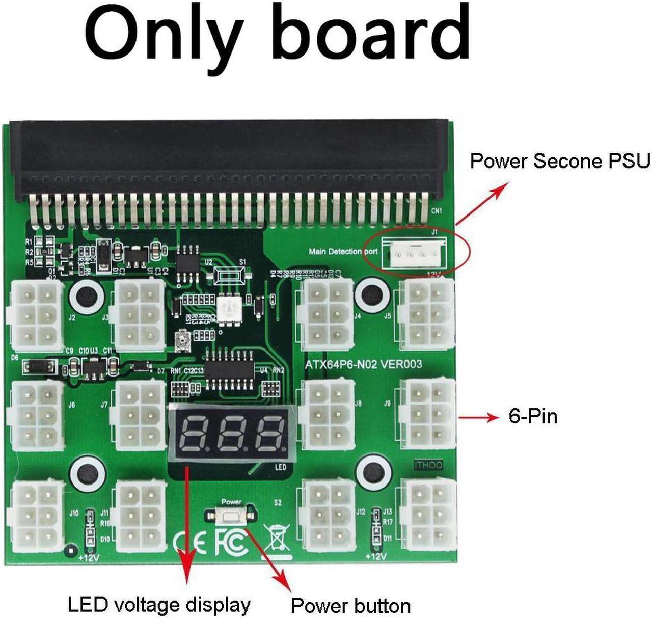 PCI-E 12V 64Pin to 12x 6Pin Power Supply Server Adapter Breakout Board for HP 1200W 750W PSU Server GPU BTC Mining