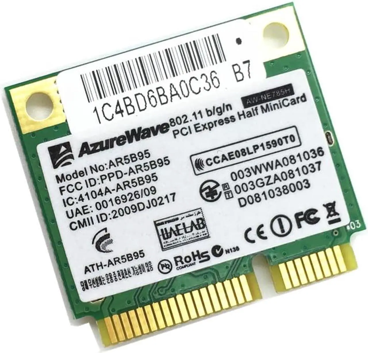 Alt view image 3 of 4 - Brand Wireless wifi Half Mini PCI-E Card AR5B95 AR9285 BGN PCI-E 802.11b/g/n WIFI Network Express Card