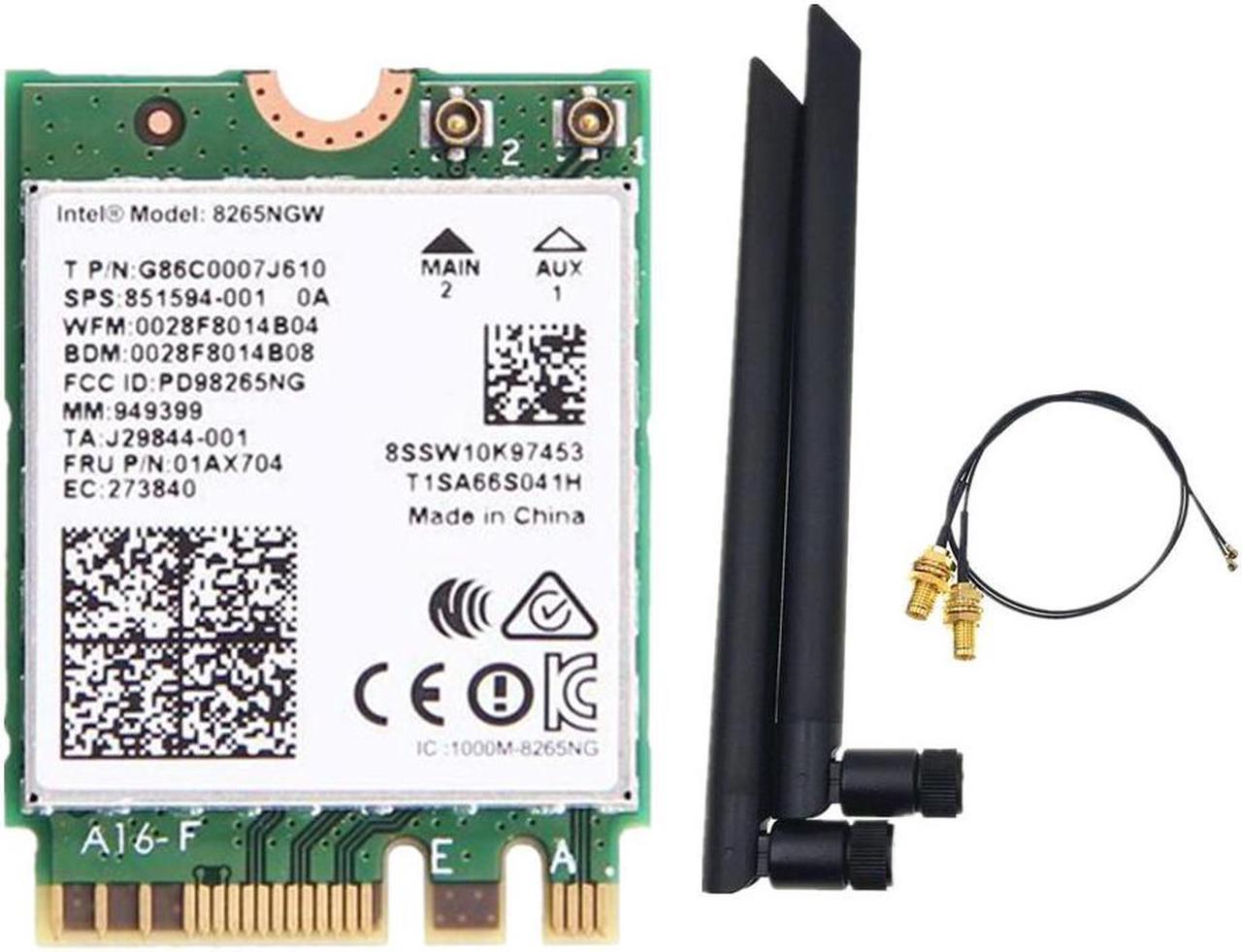 6dbi Dual Band 2.4G/5Ghz MHF4 Antennas set + Intel 8265NGW Wireless-AC 8265 NGFF 802.11ac 867Mbps 2x2 MU-MIMO WIFI BT 4.2 Card