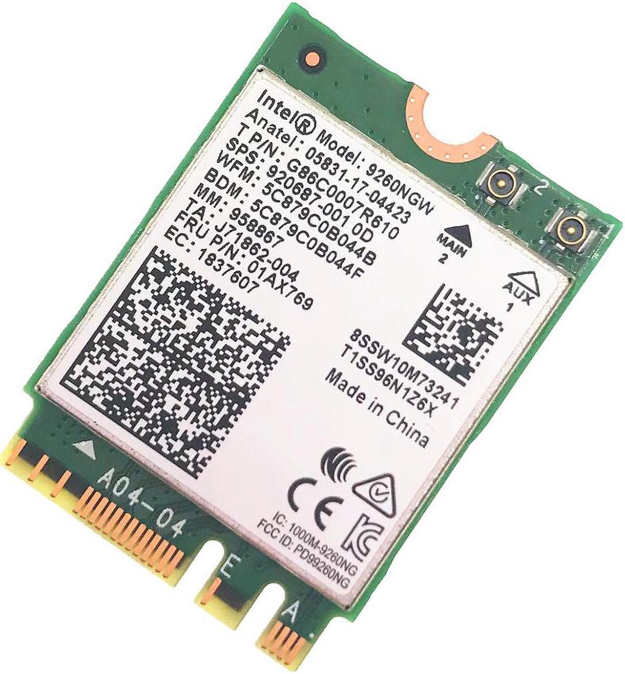 With 2pcs antennas + 1.73Gbps Wireless 9260NGW NGFF Wifi Card For Intel ac 9260 2.4G/5Ghz 802.11ac Bluetooth 5.0