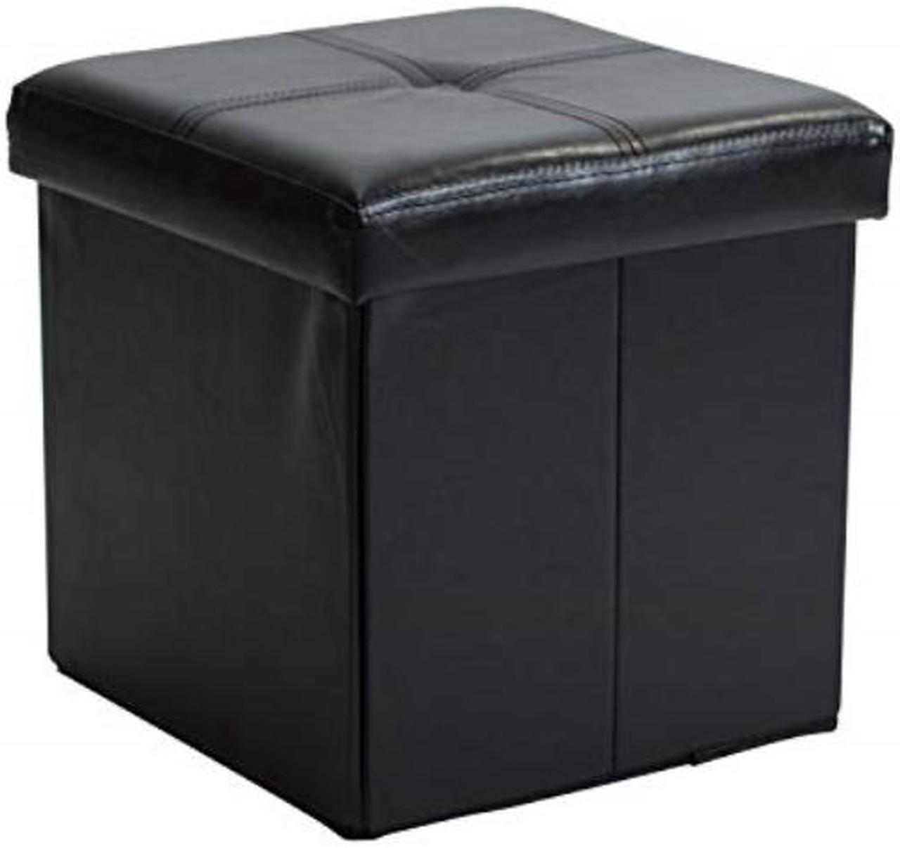 Main image of Simplify Folding Storage Ottoman, Toy Box chest, Faux Leather,Tufted Padded Seating, Bench, Foot Rest, Stool, Single, Black