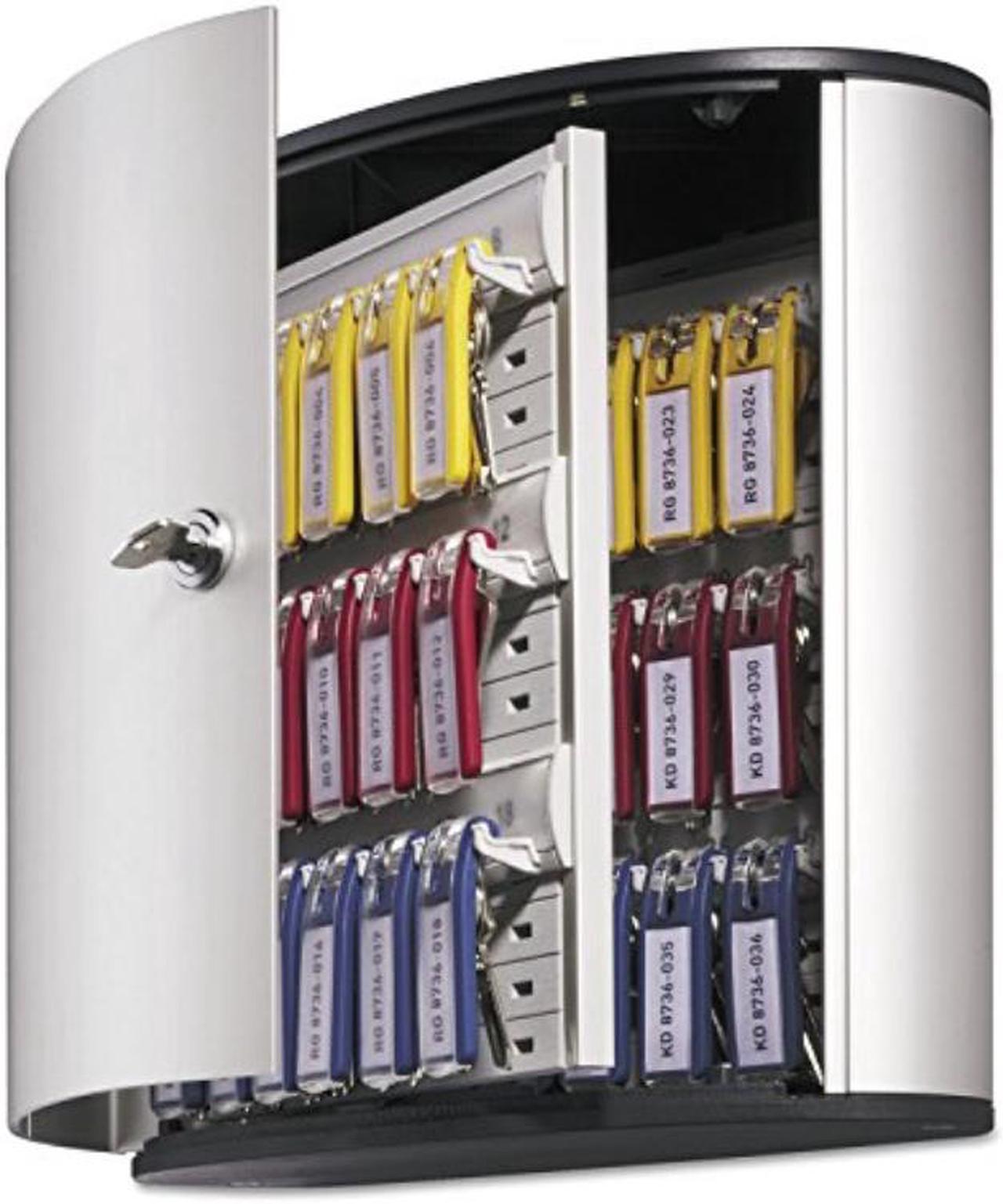 Durable Wall Mounted Secure Key Cabinet with Keyed Lock Holds 36 Key Tags 11-3/4 x 4-5/8 x 11 Inches Brushed Aluminum (195223 )