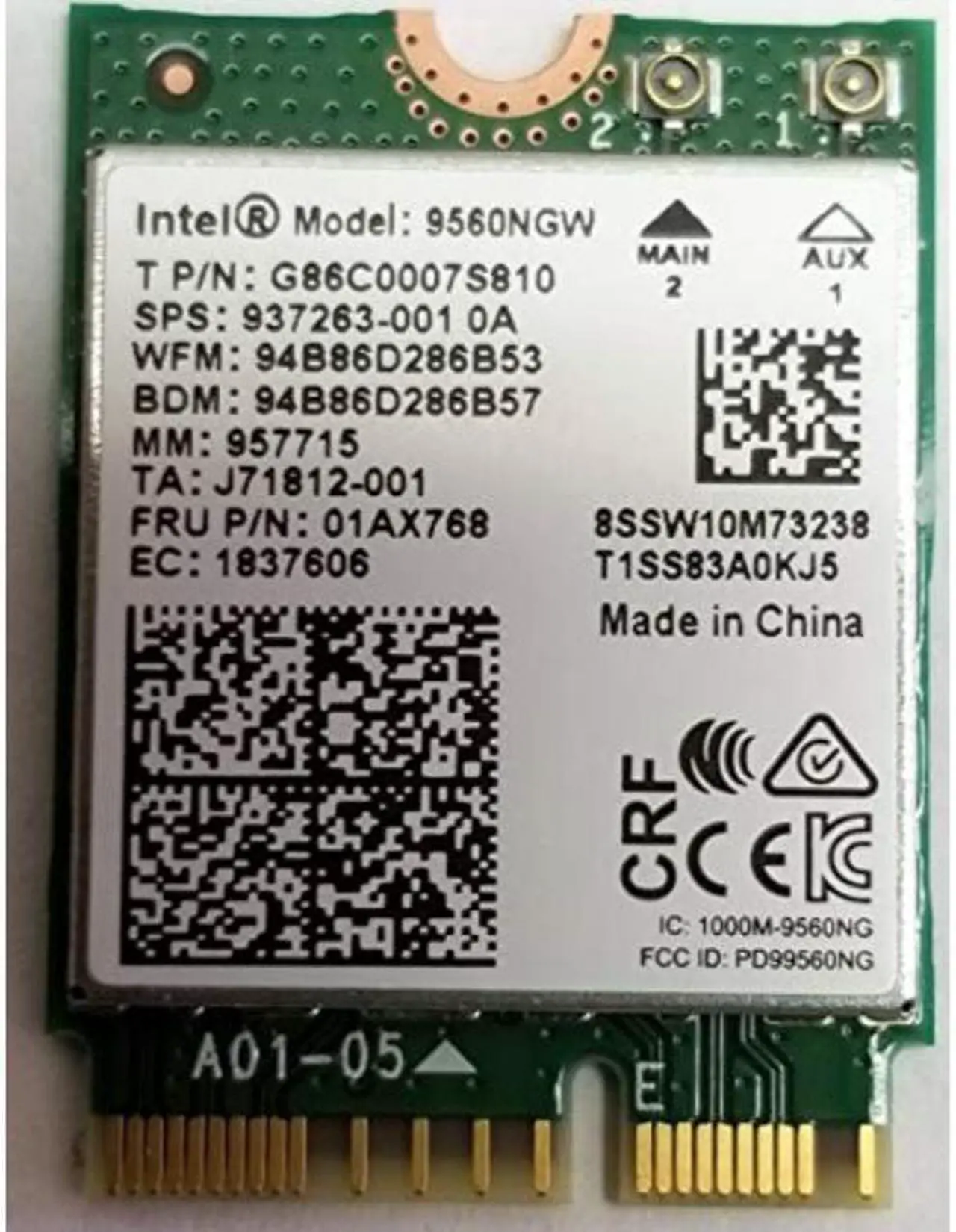 Alt view image 5 of 6 - Intel Wireless 9560NGWG AC 9560 Single Pack
