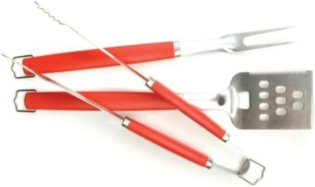 Alt view image 5 of 6 - Charcoal Companion Perfect Chef 3-piece Barbecue Tool Set with Red Handle