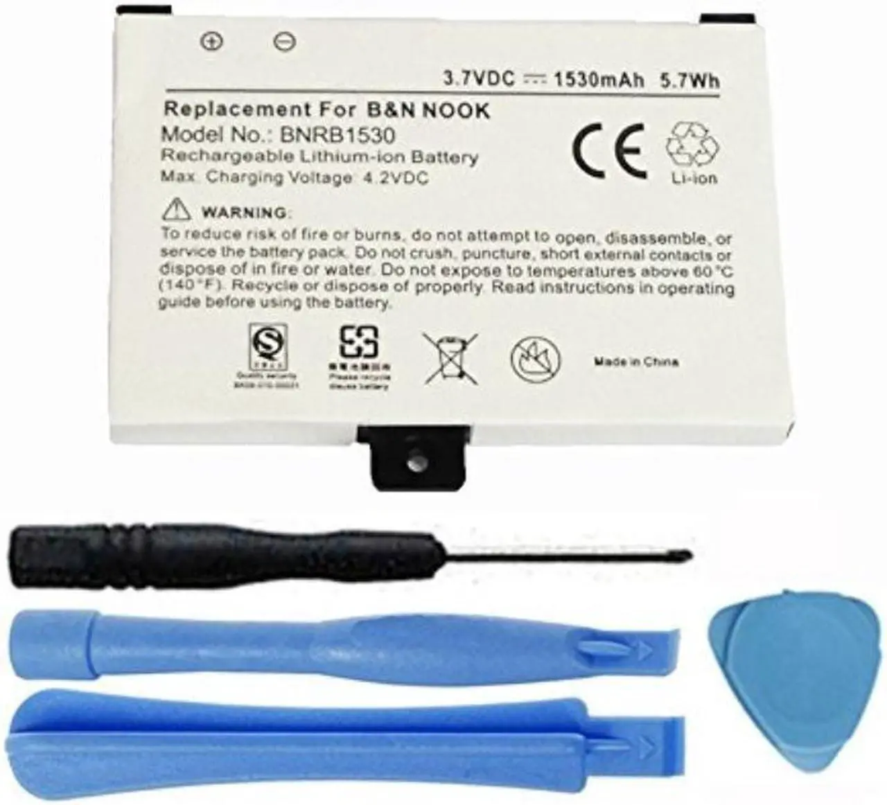 Alt view image 4 of 4 - Replacement 1530mAh BNRZ1000, 9BS11GTFF10B3, BNRB454261, BNRB1530 Battery for Barnes & Noble Nook 1st Edition, Nook Classic, BNRV100, BNRZ100 Digital eReader with Installation Tools