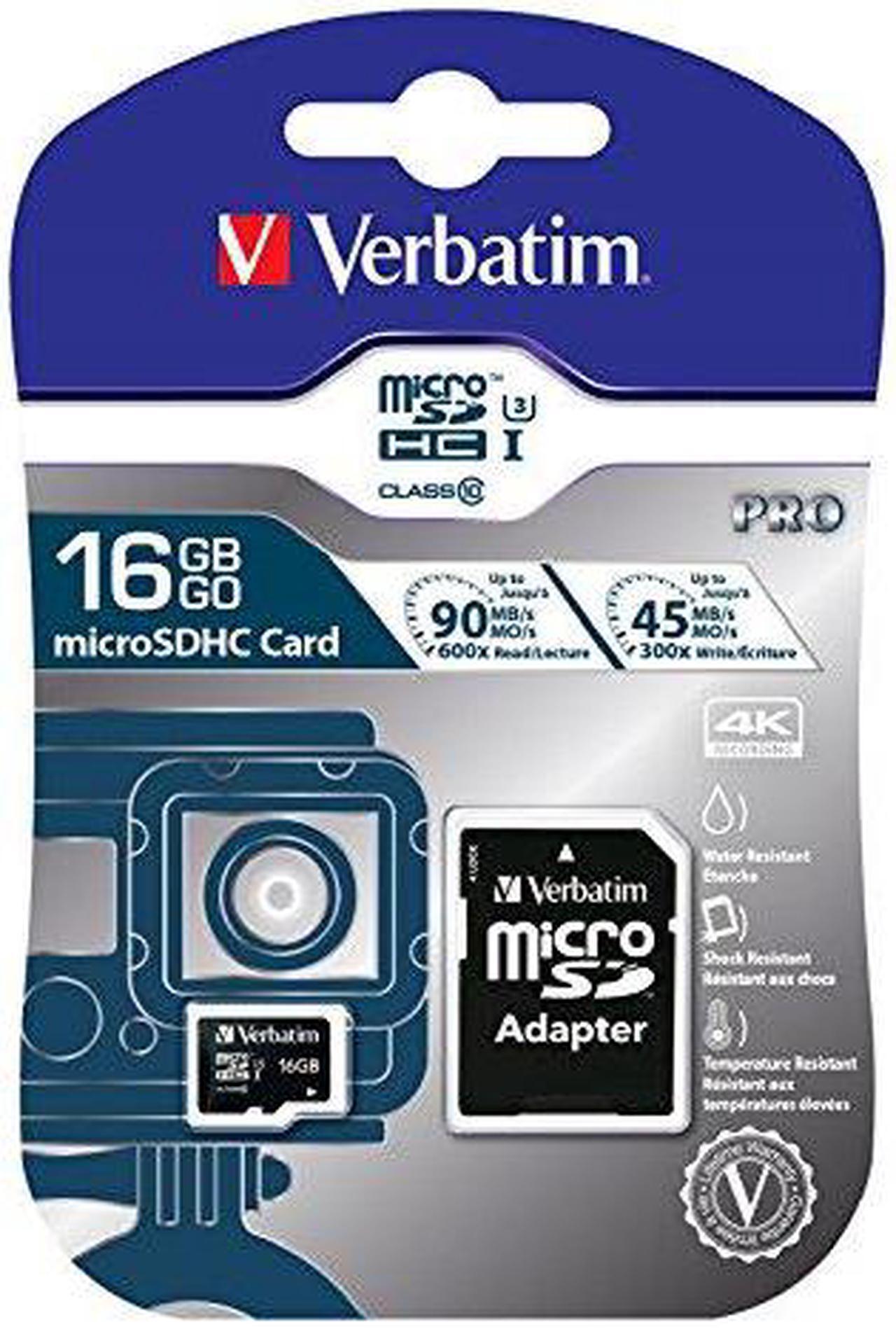 Alt view image 2 of 7 - Verbatim Memory Card microSDHC w/Adapter 16GB BK/GY 47040