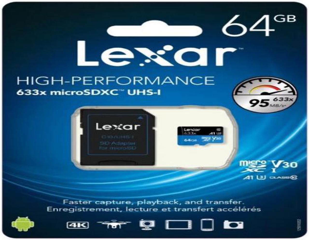 Main image of Lexar High Performance 633x 64GB microSDXC UHS-I Card - Upto 95MB/s U3 C10 V30