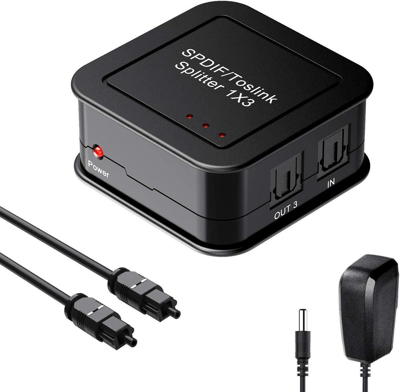 Main image of Digital Premium Quality SPDIF TOSLINK Digital Optical Audio 1x3 Splitter,1 in 3 Out,with Optical Cable and Power Adaptor for PS3 Xbox Blue-Ray DVD HDTV