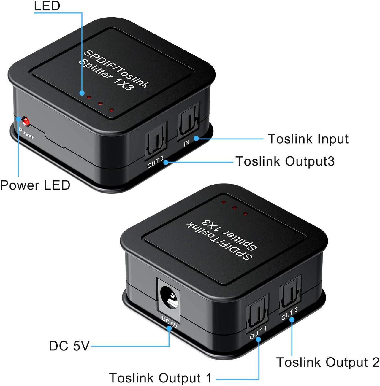 Alt view image 2 of 7 - Digital Premium Quality SPDIF TOSLINK Digital Optical Audio 1x3 Splitter,1 in 3 Out,with Optical Cable and Power Adaptor for PS3 Xbox Blue-Ray DVD HDTV