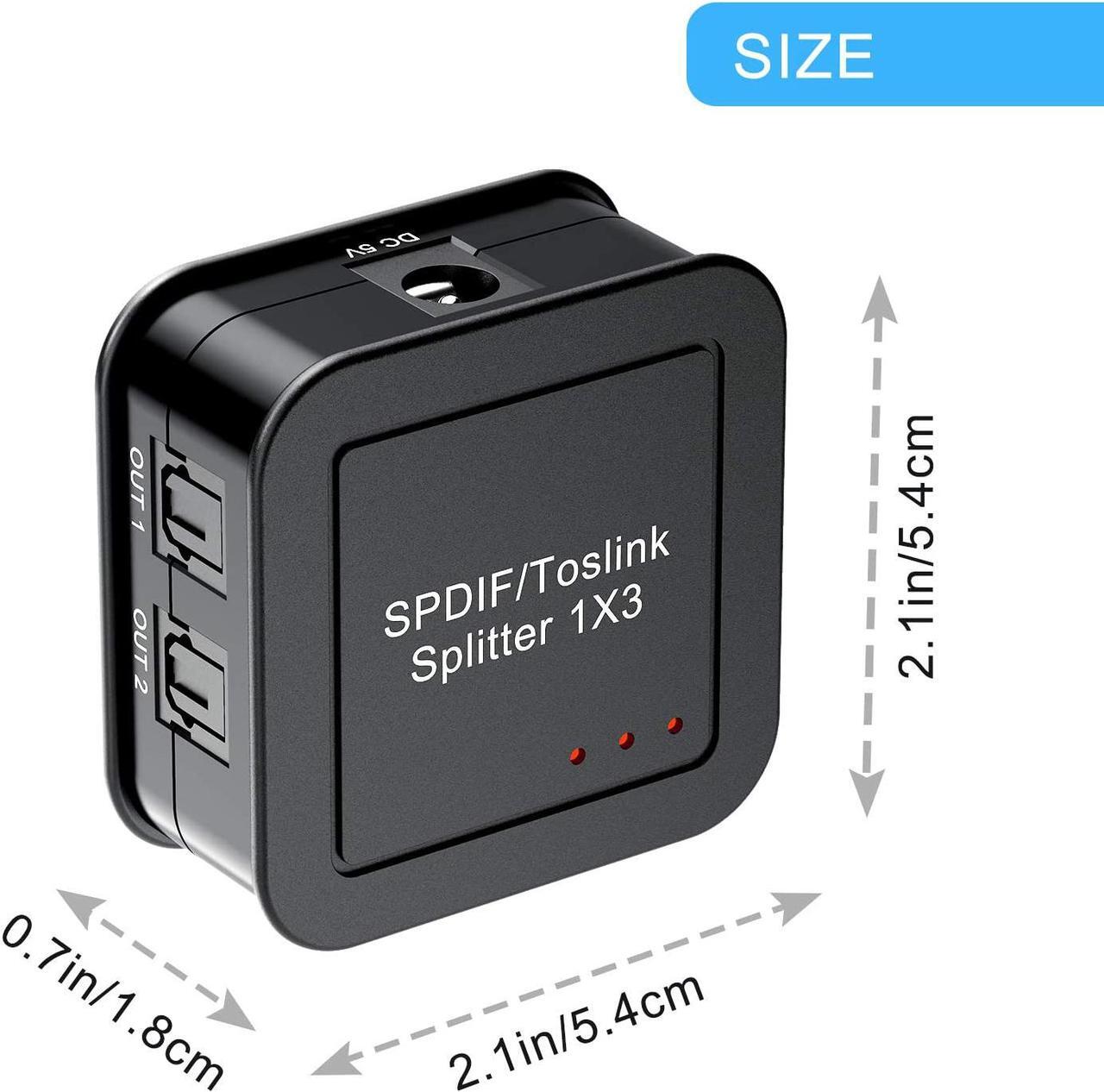 Alt view image 3 of 7 - Digital Premium Quality SPDIF TOSLINK Digital Optical Audio 1x3 Splitter,1 in 3 Out,with Optical Cable and Power Adaptor for PS3 Xbox Blue-Ray DVD HDTV