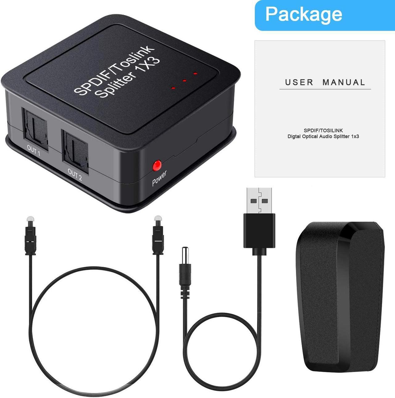 Alt view image 7 of 7 - Digital Premium Quality SPDIF TOSLINK Digital Optical Audio 1x3 Splitter,1 in 3 Out,with Optical Cable and Power Adaptor for PS3 Xbox Blue-Ray DVD HDTV
