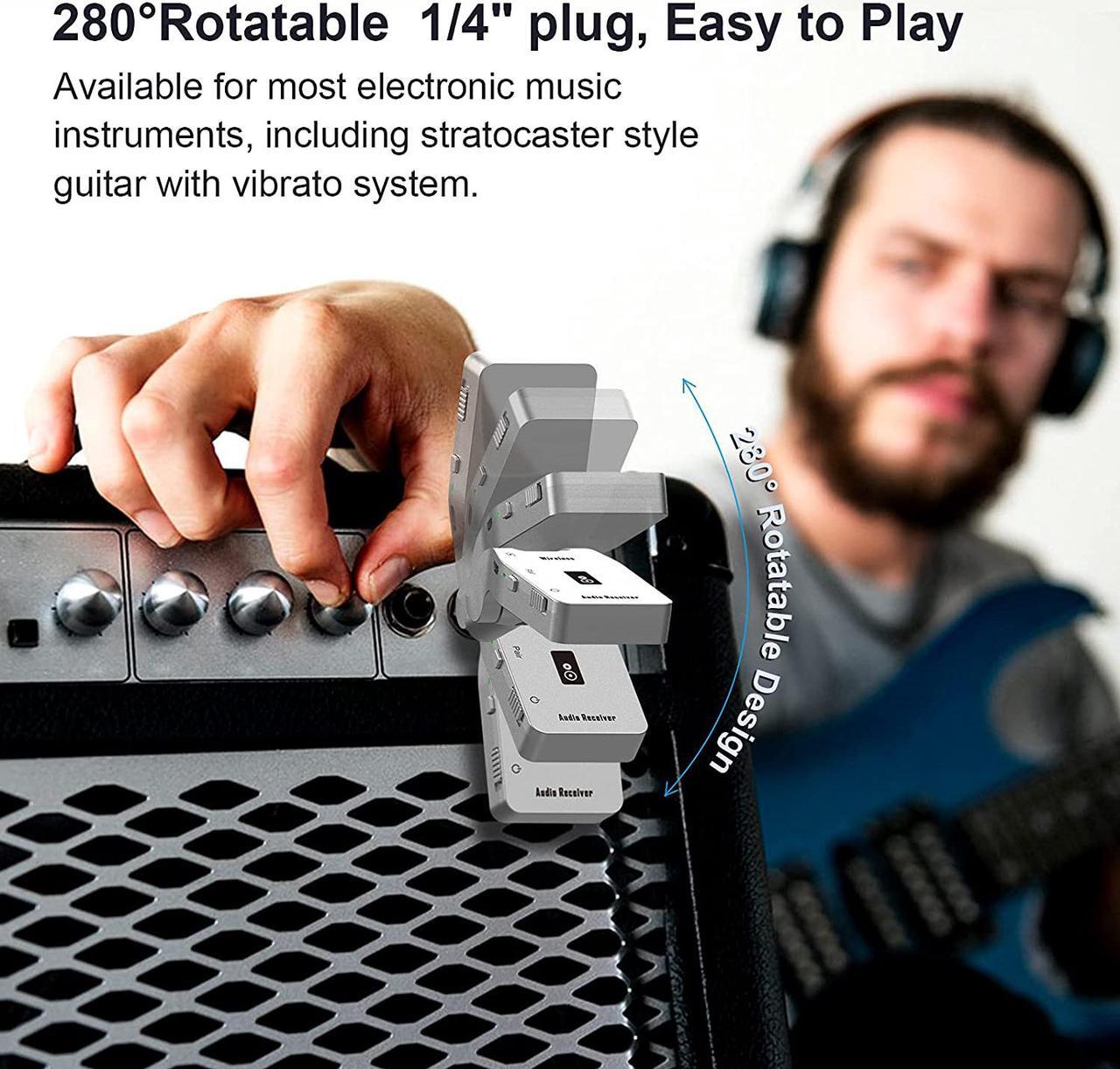 Alt view image 6 of 7 - Wireless Guitar System, Rechargeable Guitar Transmitter Receiver Set for Electric Guitar Bass
