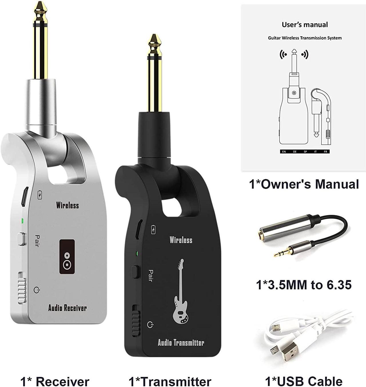 Alt view image 7 of 7 - Wireless Guitar System, Rechargeable Guitar Transmitter Receiver Set for Electric Guitar Bass
