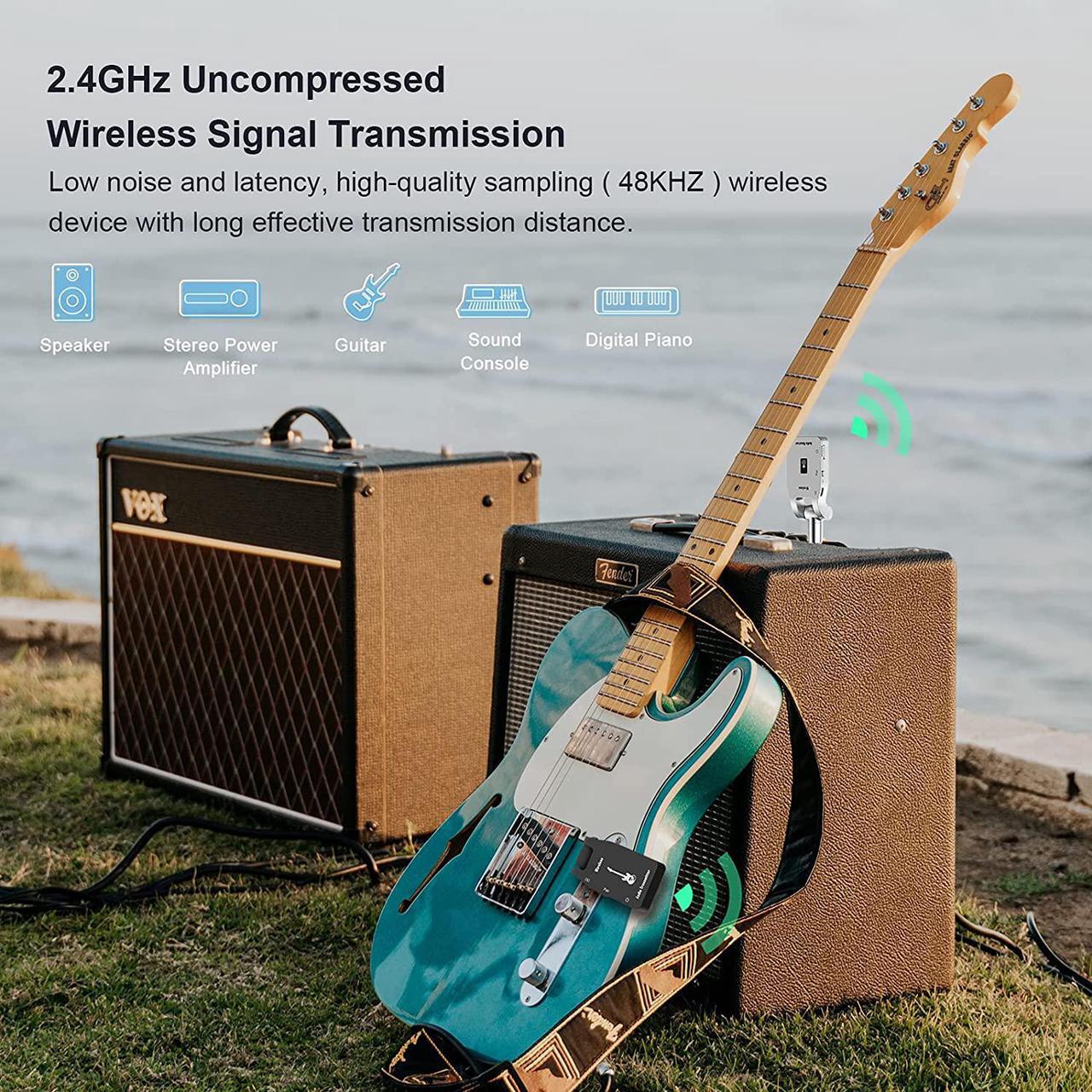 Alt view image 4 of 7 - Wireless Guitar System, Rechargeable Guitar Transmitter Receiver Set for Electric Guitar Bass