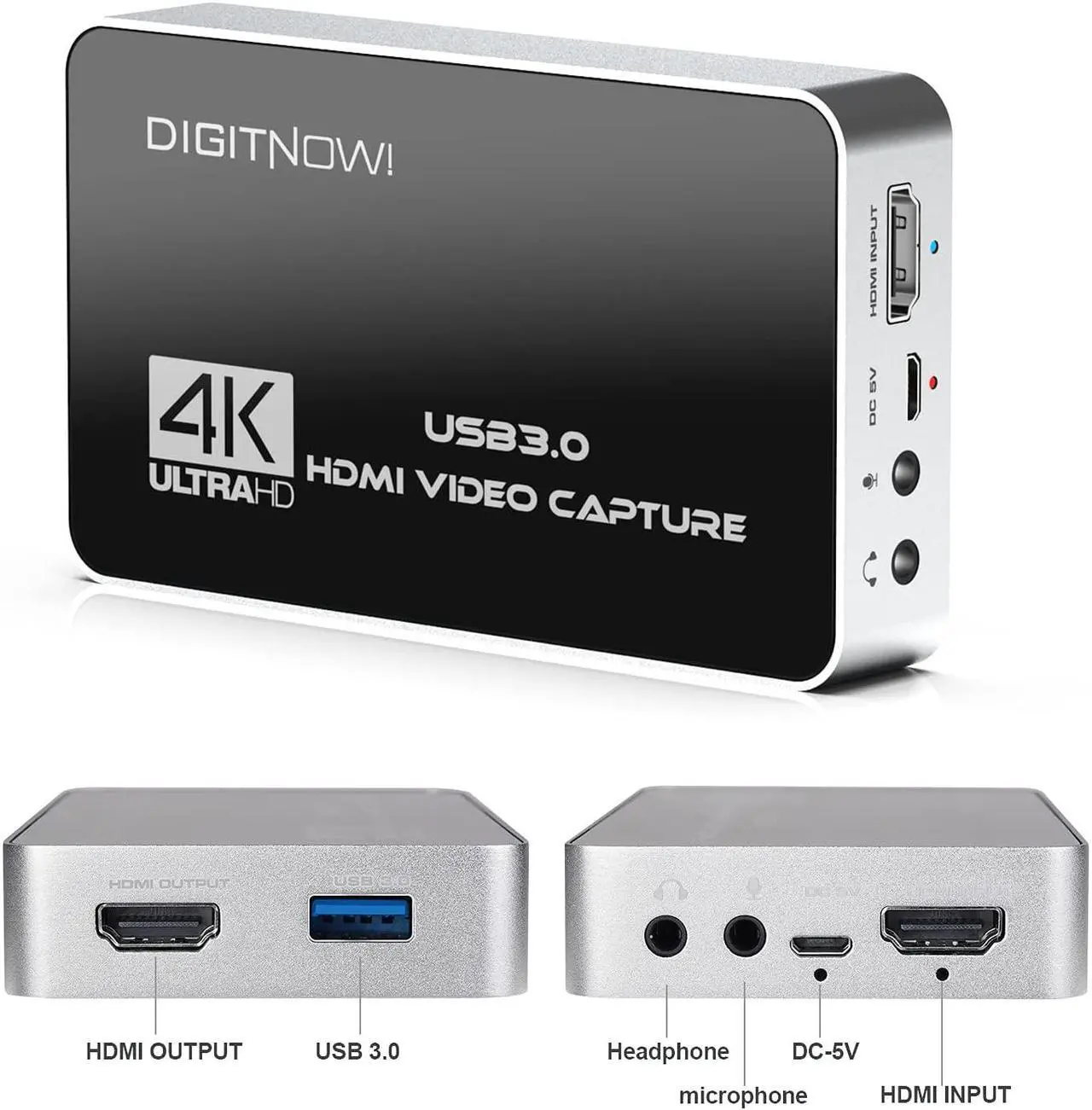 Alt view image 3 of 7 - DIGITNOW 4K HD USB 3.0 Video Capture Card with HDMI Loop-Out, 4k 60Hz No Lag Passthrough for Video Recording,Support Capture Resolution Up to 4K NV12 Format,Compatible with PS5/Xbox