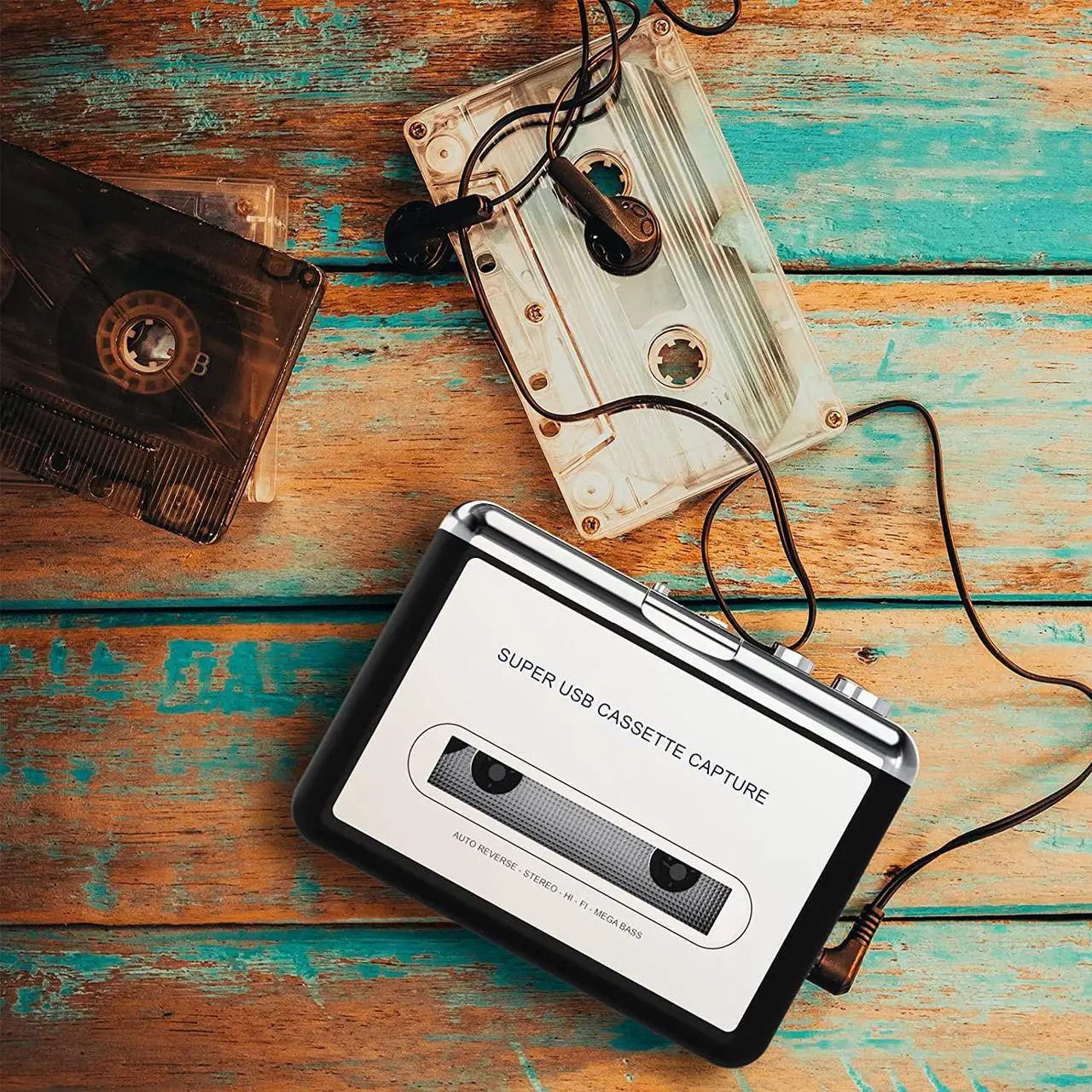 Alt view image 7 of 7 - Cassette Player-Cassette Tape to MP3 CD Converter- Powered by Battery or USB,Convert Walkman Tape Cassette to MP3, Compatible with Laptop and PC, USB Cable,Software CD,3.5mm Jack Earphone