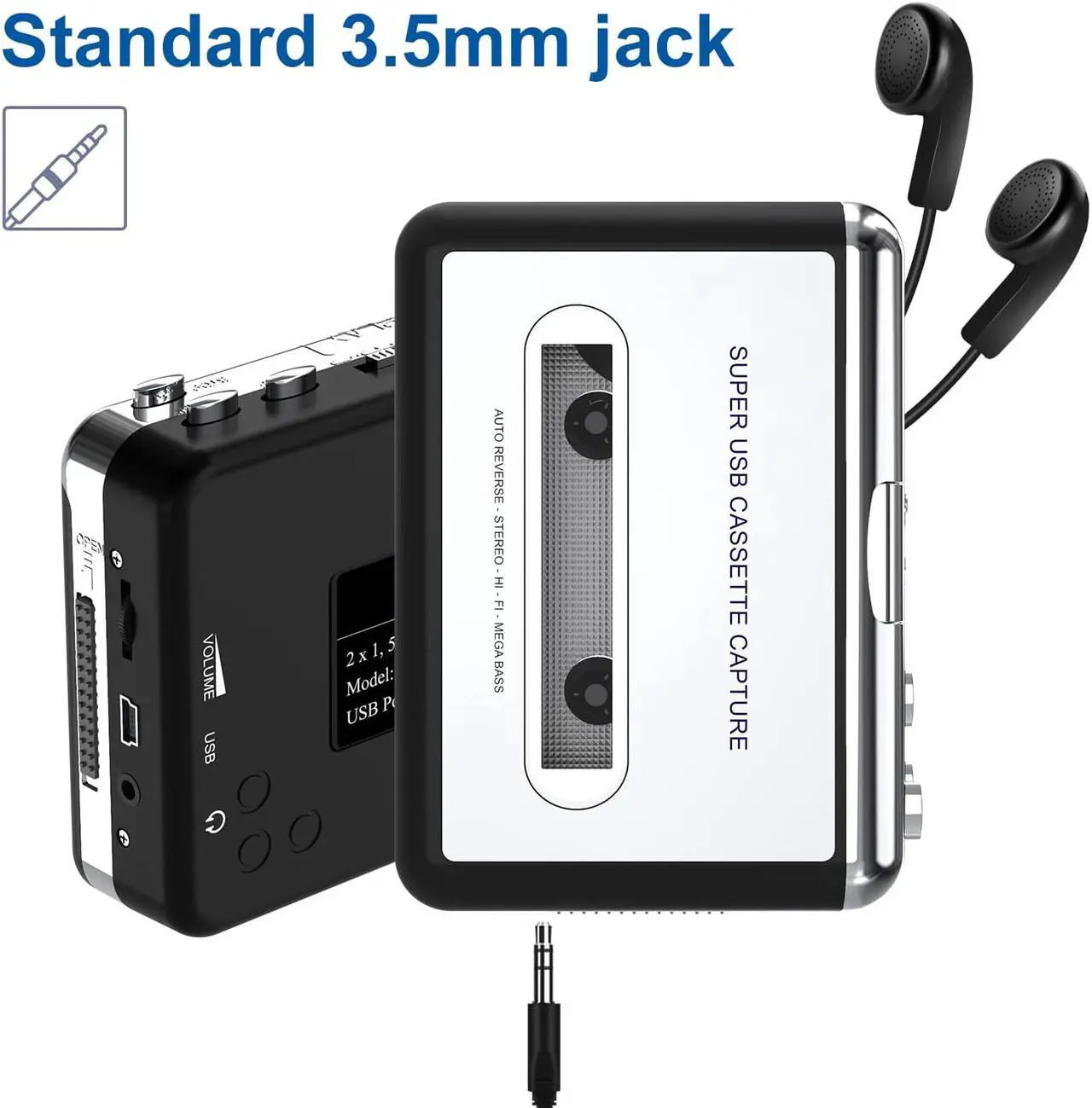 Alt view image 4 of 7 - Cassette Player-Cassette Tape to MP3 CD Converter- Powered by Battery or USB,Convert Walkman Tape Cassette to MP3, Compatible with Laptop and PC, USB Cable,Software CD,3.5mm Jack Earphone