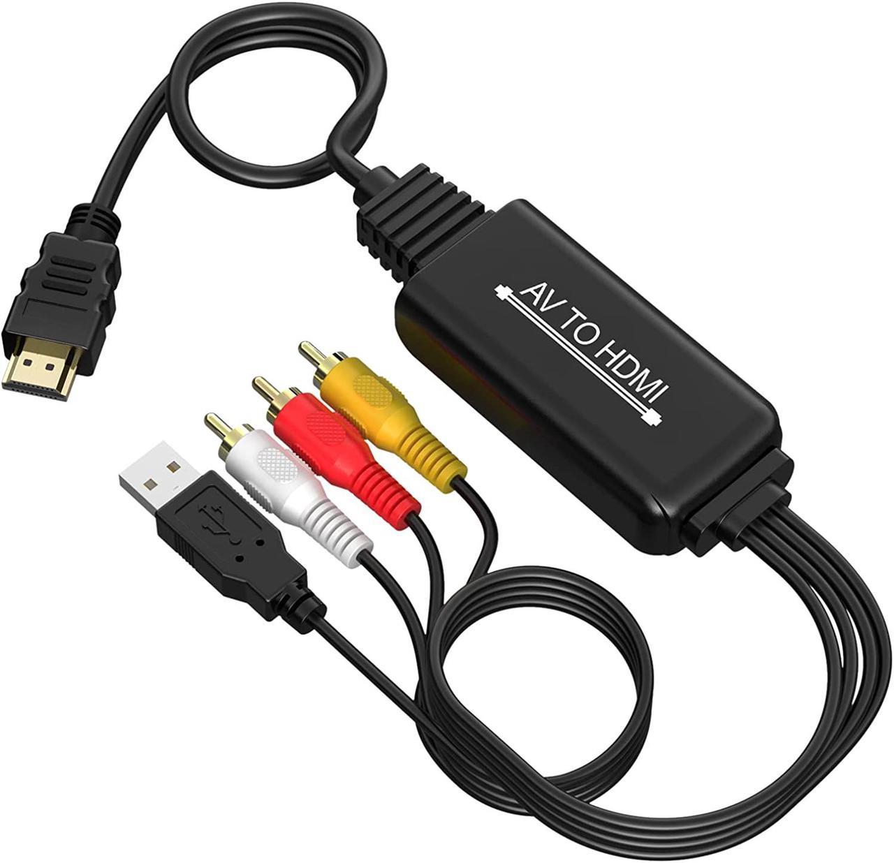 RCA to HDMI Converter, AV to HDMI cable, 3 RCA CVBS Composite to 1080P HDMI AV Adapter Supporting PAL NTSC for PC, Laptop, TV, STB, VHS, VCR Camera, DVD Etc