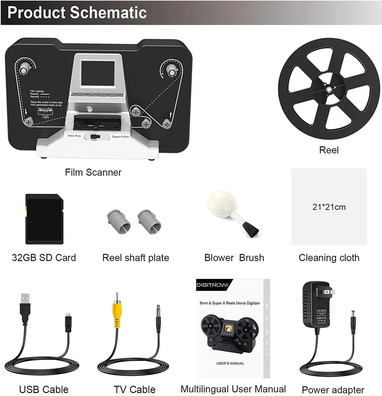 Alt view image 6 of 6 - 8mm & Super 8 Reels to Digital MovieMaker Film Sanner Converter, Pro Film Digitizer Machine with 2.4" LCD, Black (Convert 3 inch and 5 inch 8mm Super 8 Film reels into Digital) with 32 GB SD Card