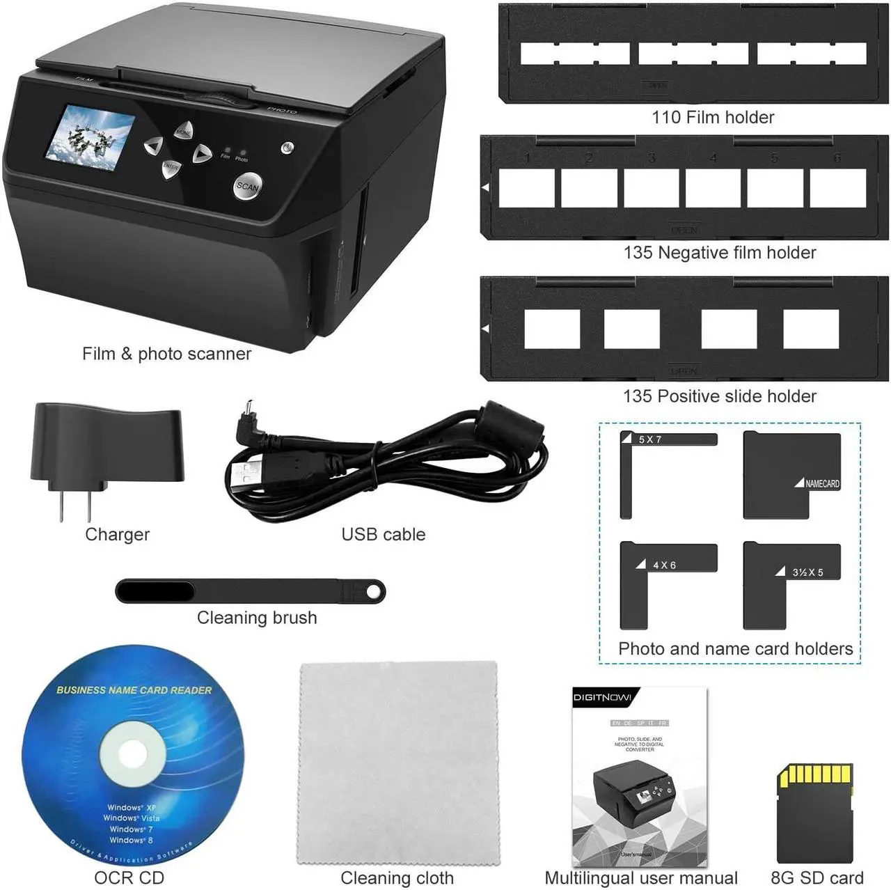 Alt view image 5 of 6 - 22MP Film &Slide Photo Multi-Function Scanner, Converts 135Film/35mm,110Film/16mmNegatives/Slide/Photo/Document/Business Card to HD 22MP Digital JPG Files, 8GB Memory Card Included