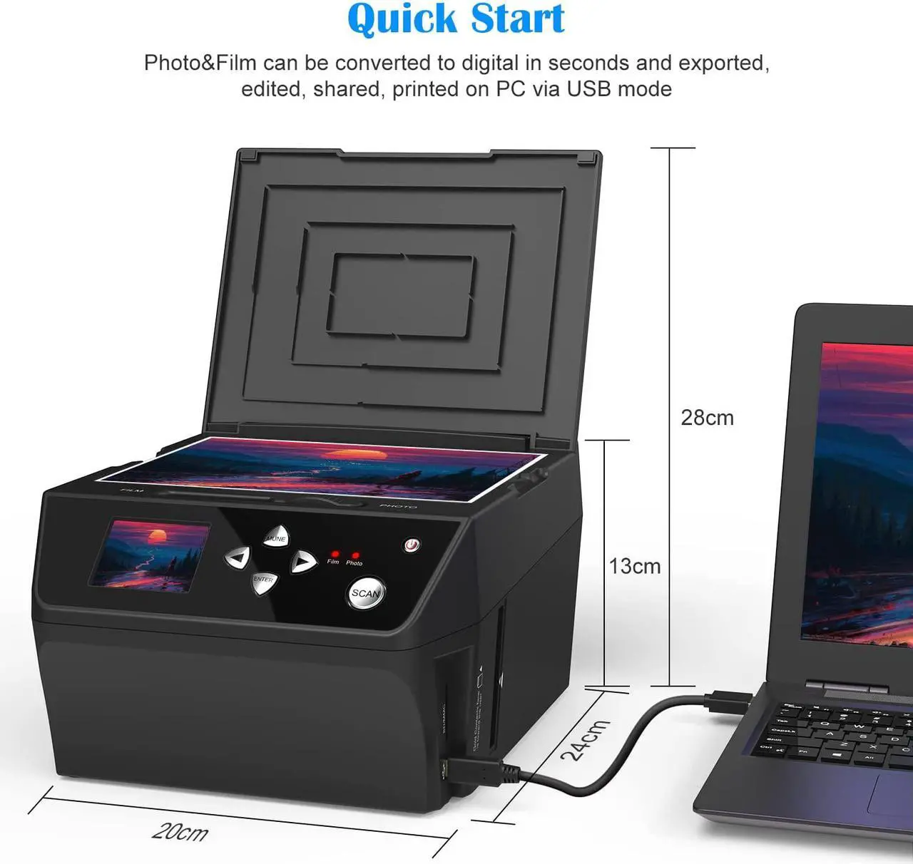 Alt view image 2 of 6 - 22MP Film &Slide Photo Multi-Function Scanner, Converts 135Film/35mm,110Film/16mmNegatives/Slide/Photo/Document/Business Card to HD 22MP Digital JPG Files, 8GB Memory Card Included