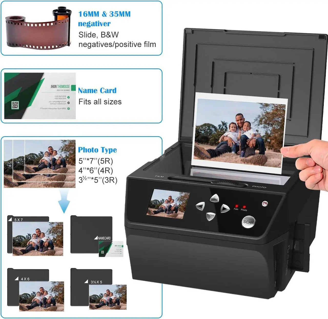 Alt view image 3 of 6 - 22MP Film &Slide Photo Multi-Function Scanner, Converts 135Film/35mm,110Film/16mmNegatives/Slide/Photo/Document/Business Card to HD 22MP Digital JPG Files, 8GB Memory Card Included