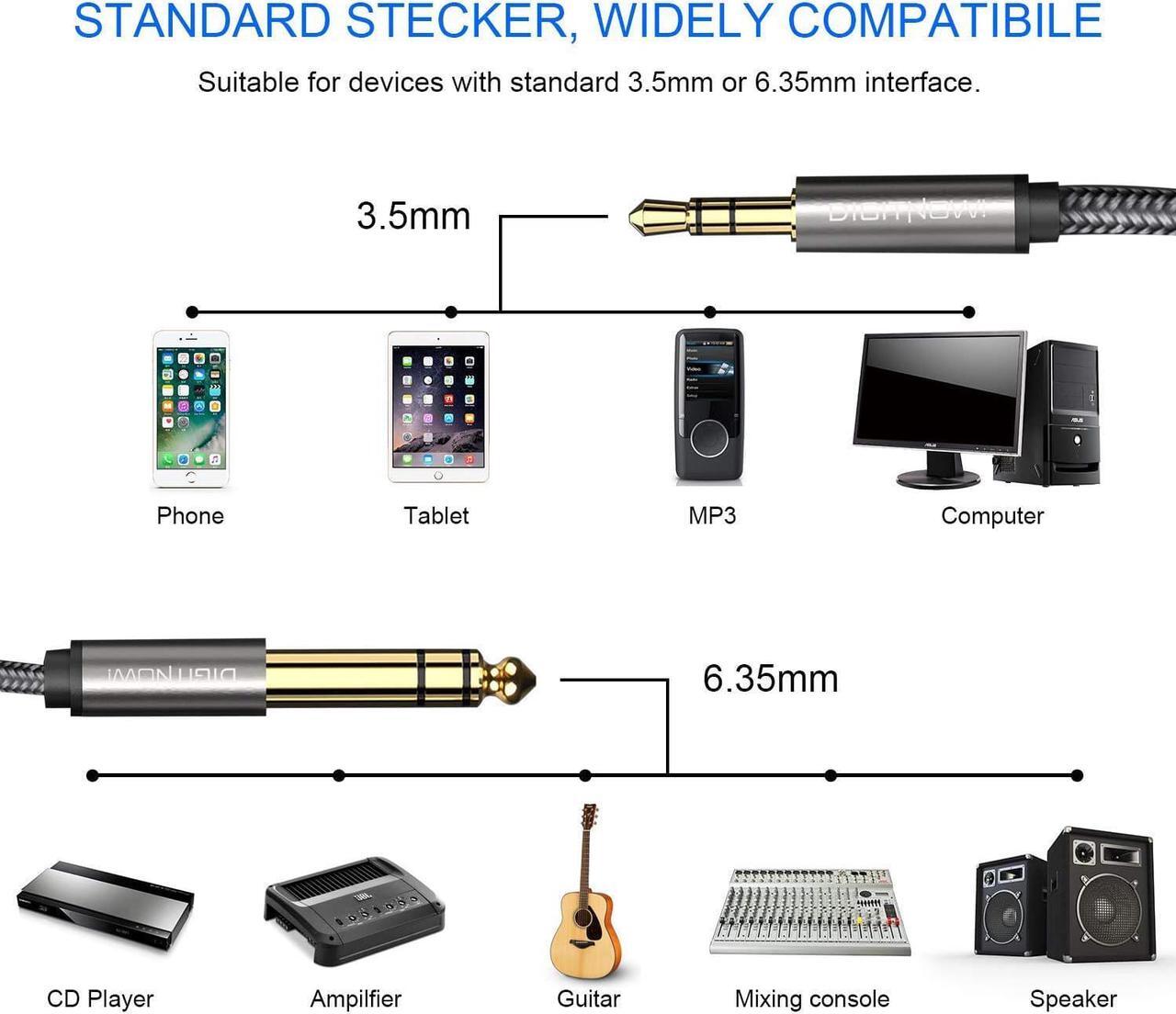 Alt view image 2 of 6 - 6.35mm 1/4" to 3.5mm 1/8" Male TRS Stereo Audio Cable with Alloy Housing and Nylon Braid for Smartphone, PC, Home Theater, Amplifier and Mixing Console, 6.6ft