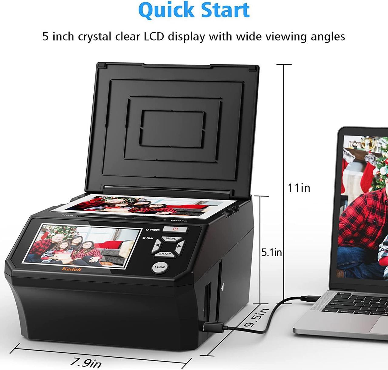 Alt view image 2 of 6 - Photo, NameCard, Slide & Negative Scanner with Large 5" LCD Screen,Film and Slide Digitizer-Convert 35mm,110 Film/Photo(3R,4R,5R)/NameCard to 22MP Digital JPEG-8GB SD Card Included