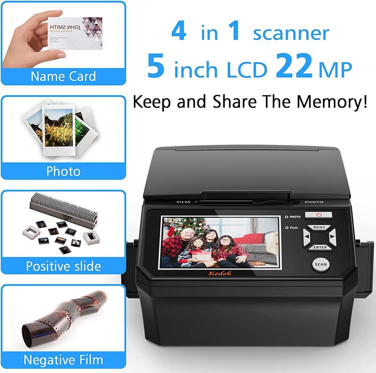 Alt view image 3 of 6 - Photo, NameCard, Slide & Negative Scanner with Large 5" LCD Screen,Film and Slide Digitizer-Convert 35mm,110 Film/Photo(3R,4R,5R)/NameCard to 22MP Digital JPEG-8GB SD Card Included