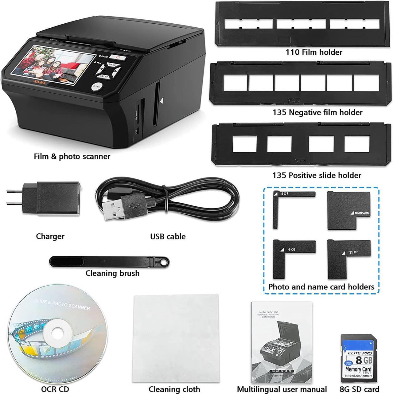Alt view image 6 of 6 - Photo, NameCard, Slide & Negative Scanner with Large 5" LCD Screen,Film and Slide Digitizer-Convert 35mm,110 Film/Photo(3R,4R,5R)/NameCard to 22MP Digital JPEG-8GB SD Card Included