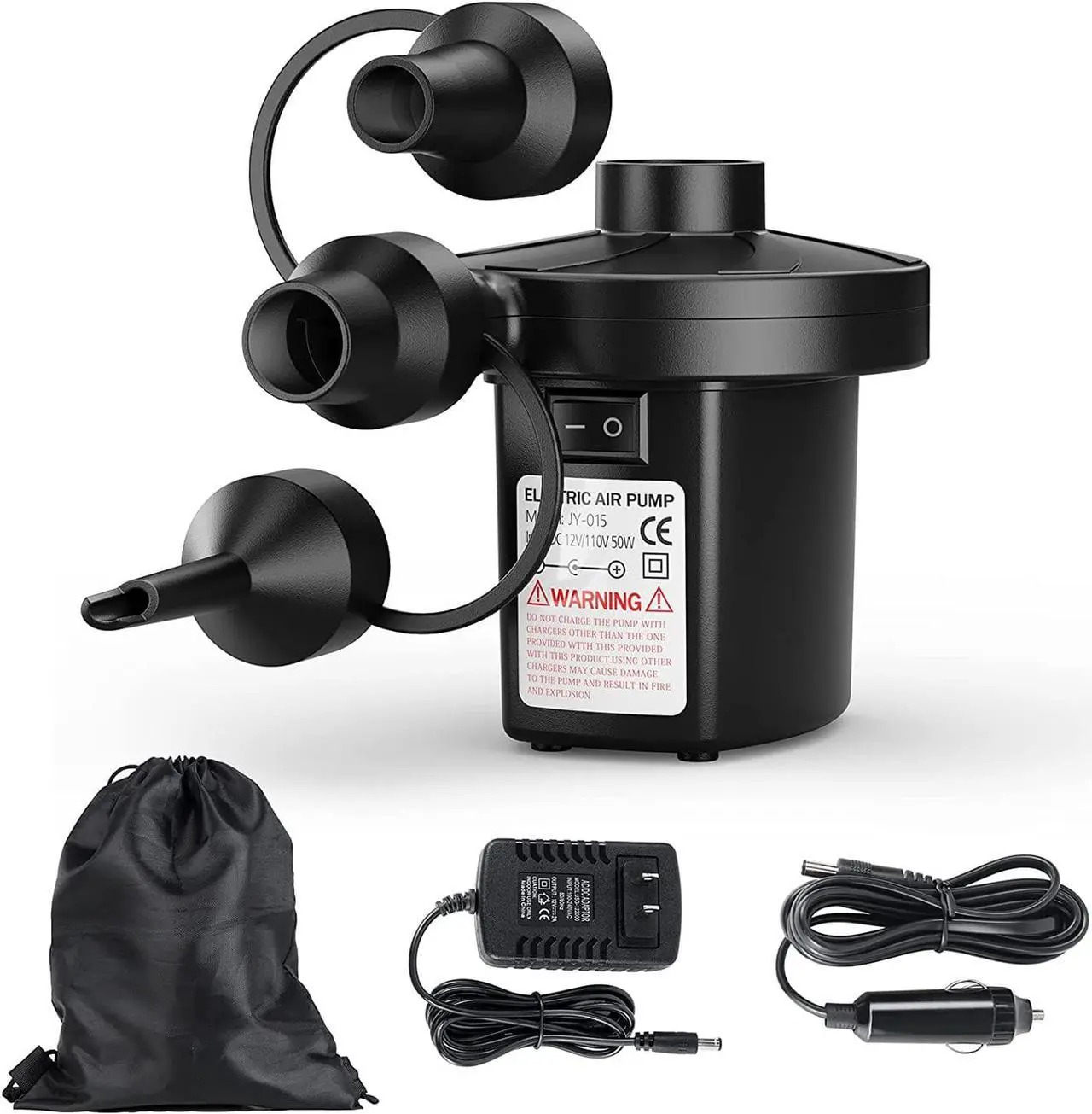 Main image of Electric Air Pump for Inflatables,Portable Quick-Fill Air Pump with 3 Nozzles,110V AC/12V DC,Inflator & Deflator Pumps for Outdoor Camping,Air Mattress Beds,Boats,Inflatable Cushion,Couch,Pool Floats