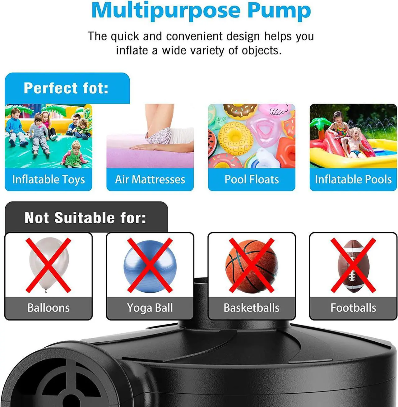 Alt view image 2 of 7 - Electric Air Pump for Inflatables,Portable Quick-Fill Air Pump with 3 Nozzles,110V AC/12V DC,Inflator & Deflator Pumps for Outdoor Camping,Air Mattress Beds,Boats,Inflatable Cushion,Couch,Pool Floats