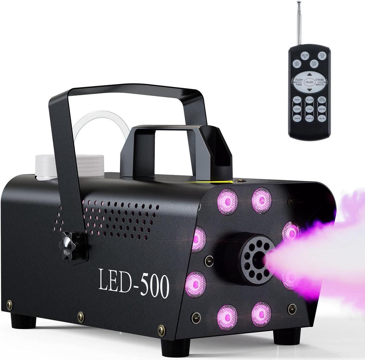 Main image of Smoke Machine, Fog Machine Halloween Outdoor- 8 Stage LED Lights with 13 Colors & Strobe Effect, Automatic Smoke Machine for Party Wedding Holiday, 500W with Receiver and Wireless Remote Controls