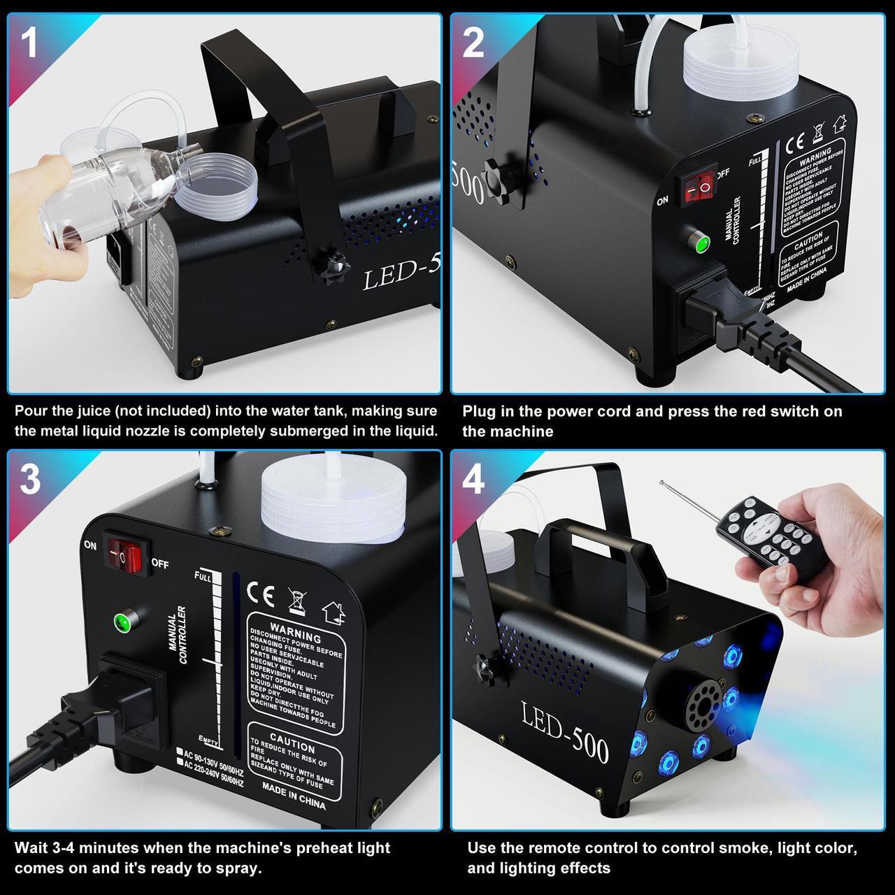 Alt view image 6 of 7 - Smoke Machine, Fog Machine Halloween Outdoor- 8 Stage LED Lights with 13 Colors & Strobe Effect, Automatic Smoke Machine for Party Wedding Holiday, 500W with Receiver and Wireless Remote Controls