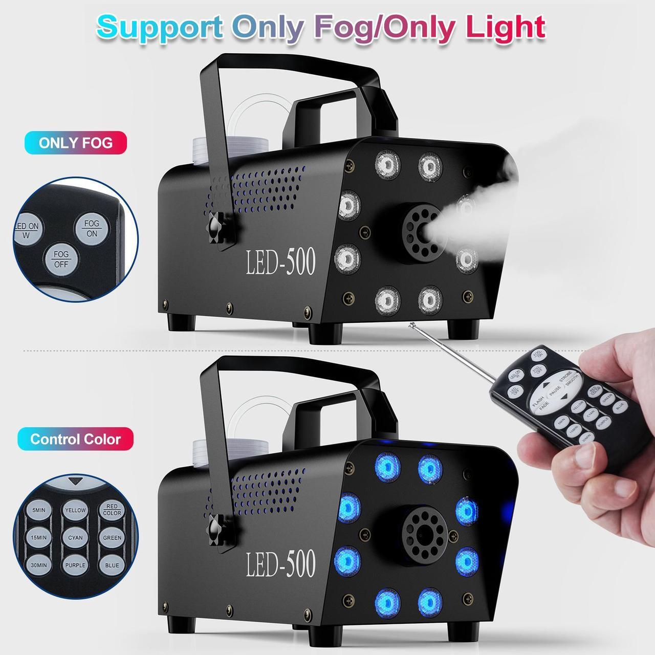 Alt view image 5 of 7 - Smoke Machine, Fog Machine Halloween Outdoor- 8 Stage LED Lights with 13 Colors & Strobe Effect, Automatic Smoke Machine for Party Wedding Holiday, 500W with Receiver and Wireless Remote Controls