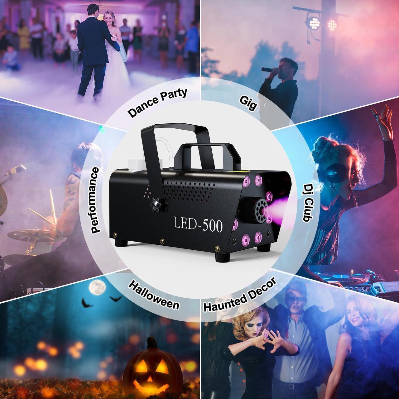 Alt view image 7 of 7 - Smoke Machine, Fog Machine Halloween Outdoor- 8 Stage LED Lights with 13 Colors & Strobe Effect, Automatic Smoke Machine for Party Wedding Holiday, 500W with Receiver and Wireless Remote Controls