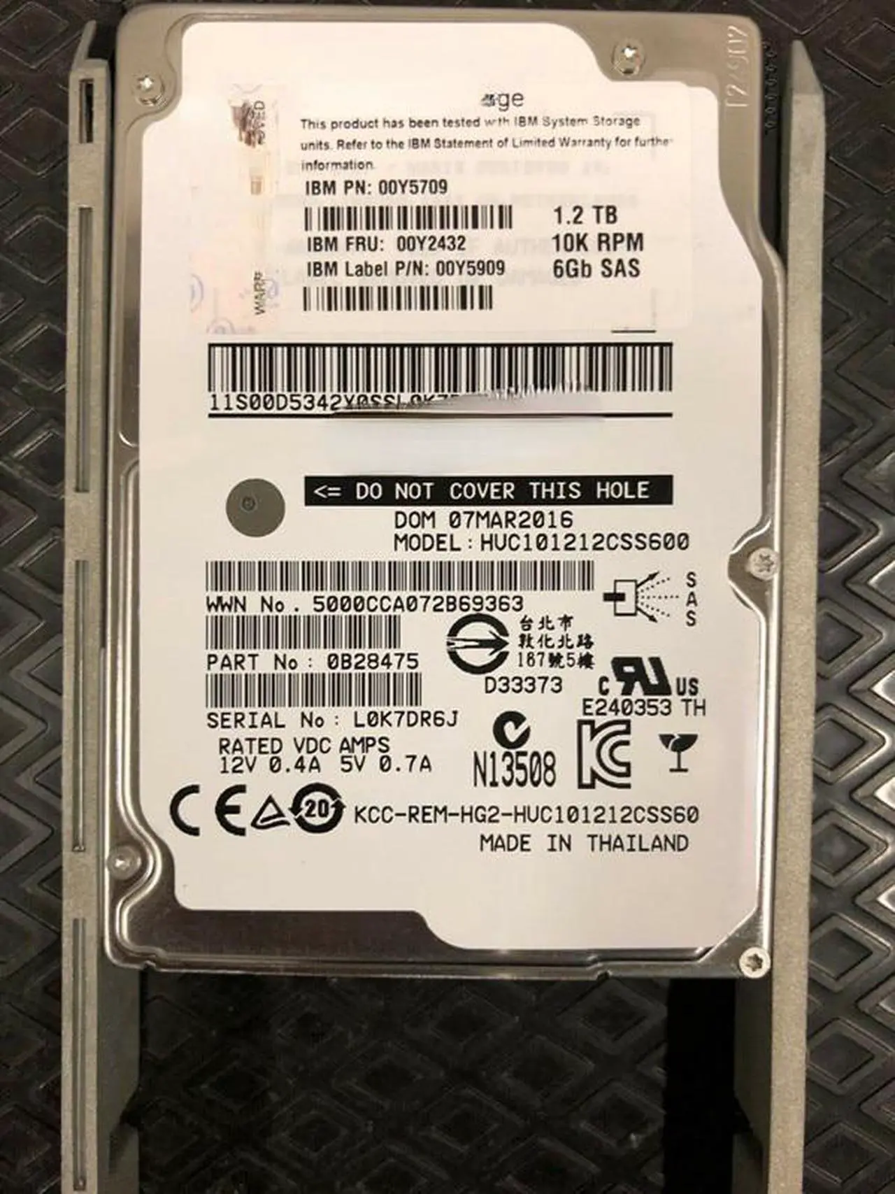 Main image of For IBM 00mj149 00y5709 00y5909 hard disk 1.2T 10K SAS 6GB V3500 V3700