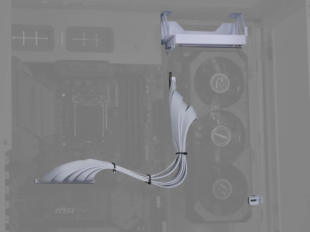 Alt view image 4 of 8 - Lian-Li O11DE-2W Upright GPU Kit  for O11 Dynamic EVO White PCI-E 4.0 Riser Cable Included ---O11DE-2W