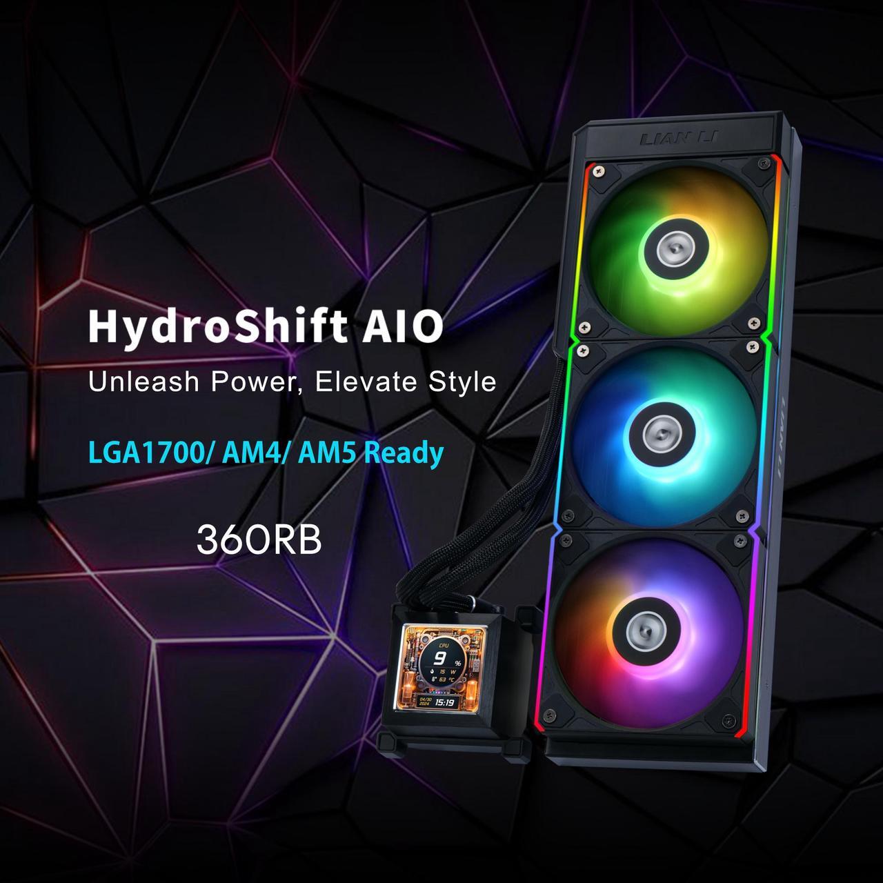 Alt view image 2 of 8 - Lian Li Hydroshift 360 AIO - Pre-installed 3 x ARGB fans - Side-Mounted Coolant Pathway - 2.88” LCD Screen - 480 × 480 Resolution - Captured Screenshots or Recorded Videos Shift AIO - Black (HSLCD36RB)