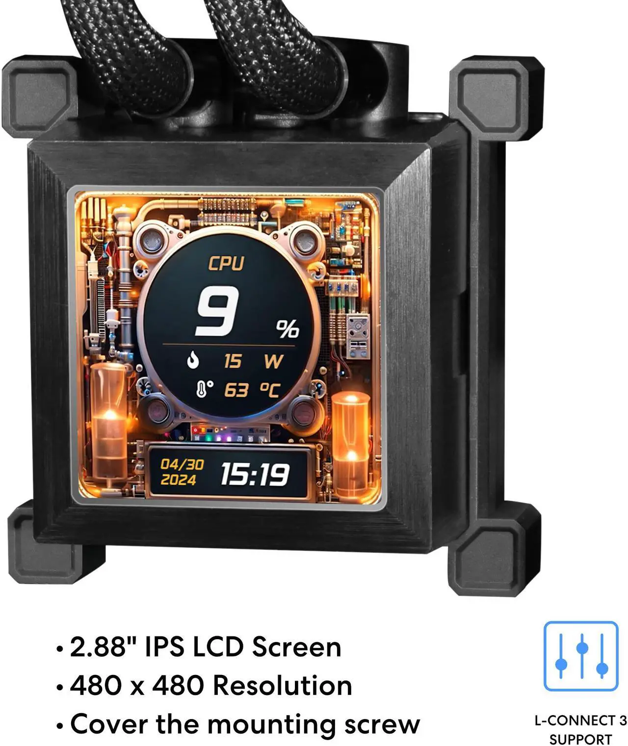 Alt view image 4 of 8 - Lian Li Hydroshift 360 AIO - Pre-installed 3 x ARGB fans - Side-Mounted Coolant Pathway - 2.88” LCD Screen - 480 × 480 Resolution - Captured Screenshots or Recorded Videos Shift AIO - Black (HSLCD36RB)