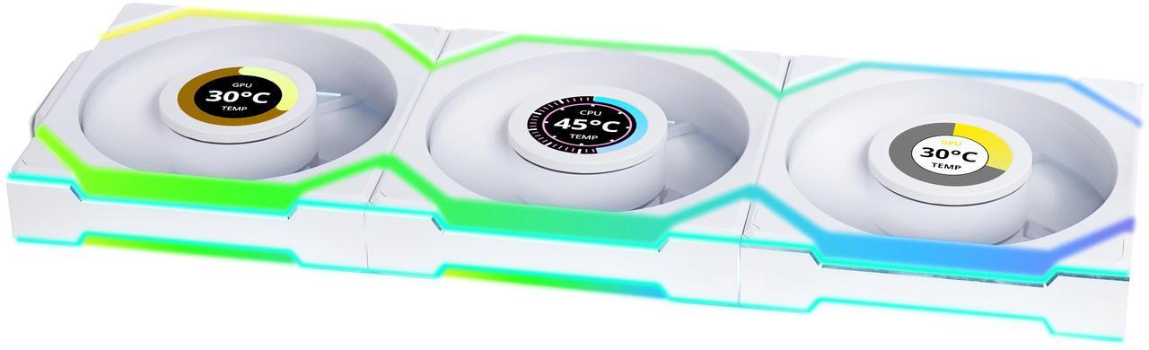 Alt view image 5 of 8 - Lian Li UNI Fan SL - LCD Wireless 120 - Triple Pack - ARGB Fan - 1.6" LCD Display - 2.4 GHz Wireless Controller included and required for use. - White (12SLLCD1W3W)