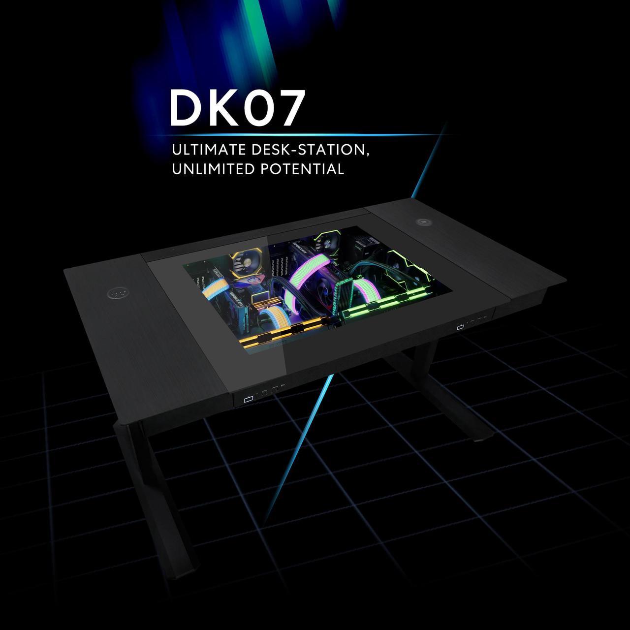 Alt view image 2 of 11 - Lian Li Motorized Standing Desk DK-07X : Dual E-ATX Support, Wireless Charging & USB Ports for Ultimate Workflow - Versatile Motorized Desk - Cable Management --  DK07X