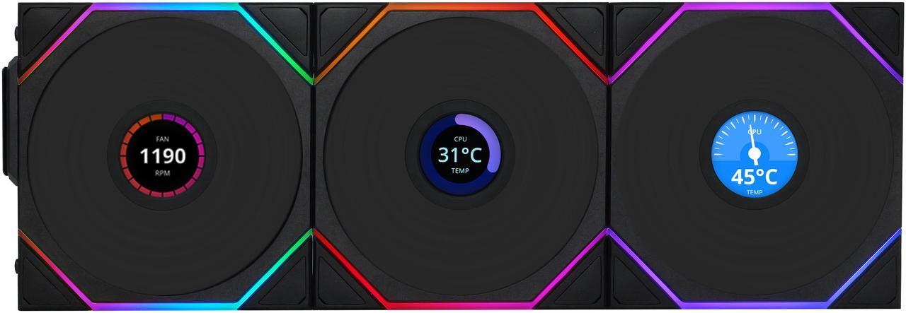 Alt view image 6 of 8 - Lian Li UNI Fan TL LCD 120 Wireless - Triple Pack - 2.4 GHz Wireless Controller Included - Daisy Chain & Infinity Mirror Design - LCD Display - Controller required. - Black (12TLLCD1W3B)