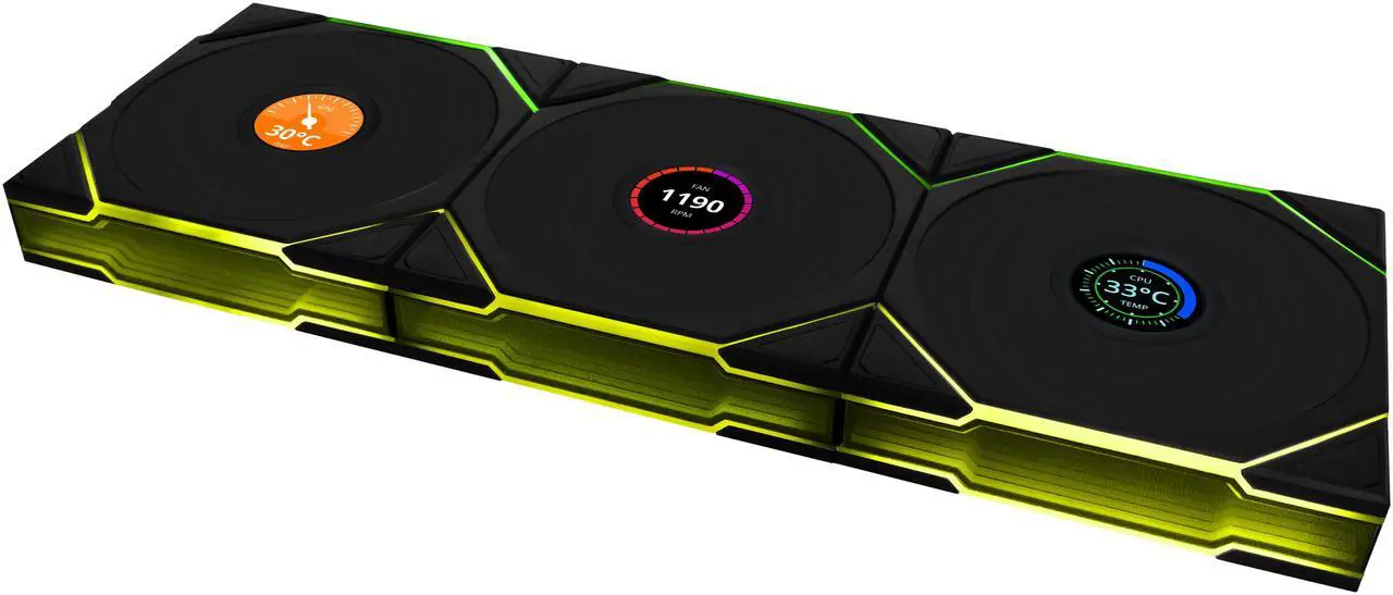 Main image of Lian Li UNI Fan TL LCD 120 Wireless - Triple Pack (Reverse Blade ) - 2.4 GHz Wireless Controller Included - Infinity Mirror Design - LCD Display - Controller required. - Black 12RTLLCD1W3B)