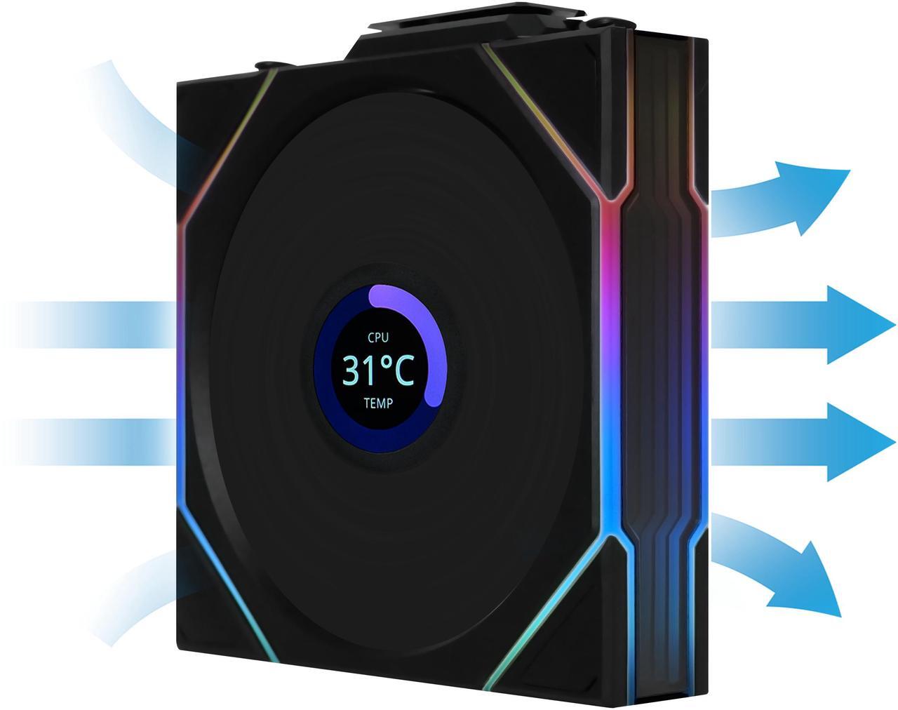 Alt view image 4 of 8 - Lian Li UNI Fan TL LCD 120 Wireless - Triple Pack - 2.4 GHz Wireless Controller Included - Daisy Chain & Infinity Mirror Design - LCD Display - Controller required. - Black (12TLLCD1W3B)