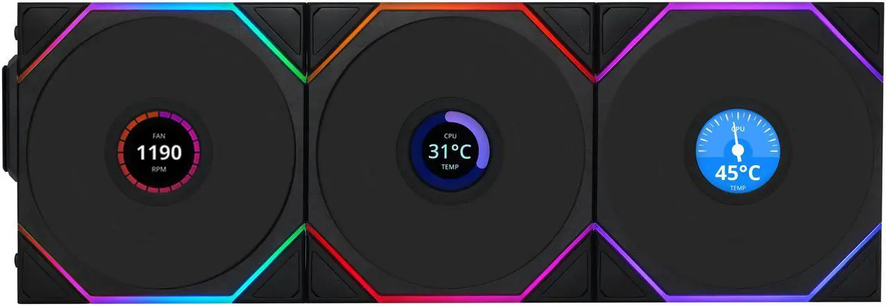 Alt view image 6 of 7 - Lian Li UNI Fan TL LCD 120 Wireless - Triple Pack (Reverse Blade ) - 2.4 GHz Wireless Controller Included - Infinity Mirror Design - LCD Display - Controller required. - Black 12RTLLCD1W3B)