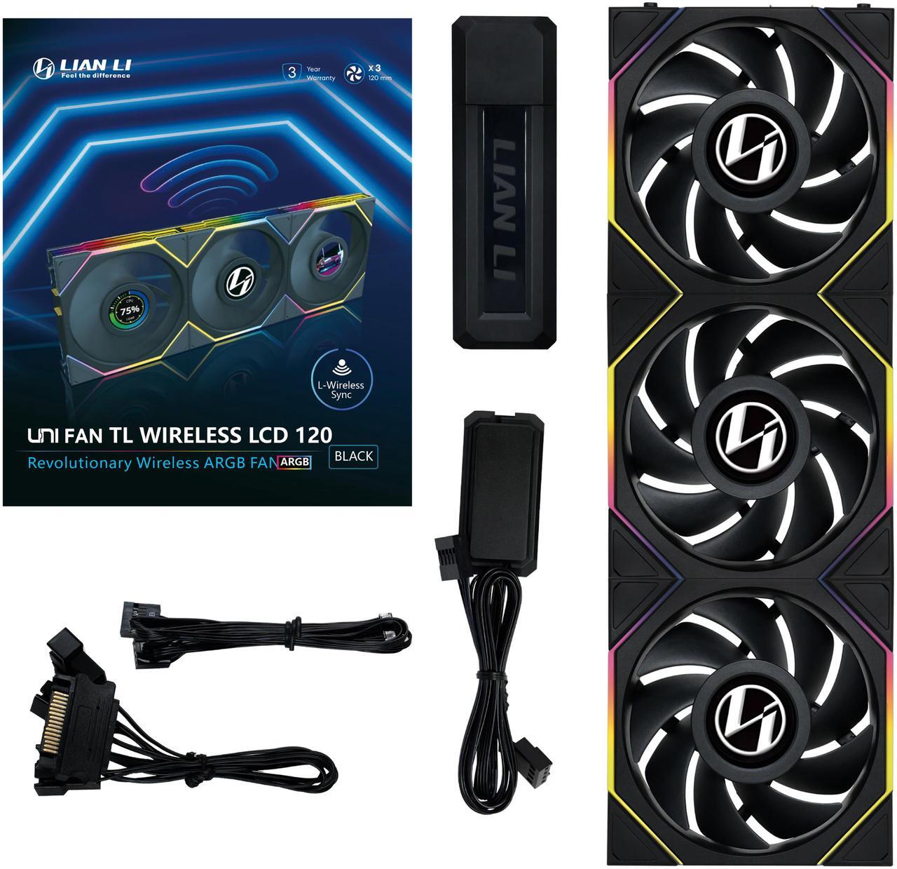 Alt view image 7 of 8 - Lian Li UNI Fan TL LCD 120 Wireless - Triple Pack - 2.4 GHz Wireless Controller Included - Daisy Chain & Infinity Mirror Design - LCD Display - Controller required. - Black (12TLLCD1W3B)